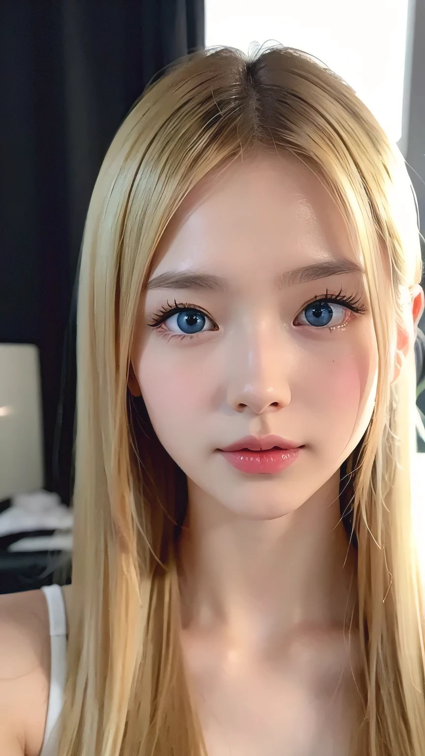 Highest quality、8K masterpiece、Ultra-high resolution、(Realistic:1.3)、RAW Photos、 A beautiful girl with mysteriously shining blonde hair of Nordic descent、Silvery blonde hair、Super long straight hair、Bangs between the eyes、Bangs that fall over the eyes、Bangs over one eye、Bangs between the eyes、Incredibly white, glowing skin、1. Cyberpunk Super Beautiful Soldier、((Ultra-Realistic Details))、Portraiture、Global Illumination、Shadow Realm、Octane Rendering、8k、Ultra Sharp、metals、Cool colors、、Very intricate details、Realistic Light、Trends of the CG Association、Very beautiful big bright blue eyes、Very big eyes、Eyes shining at the camera、Neon Details、Small Face Beauty、Round face、Highlights of cheek luster、eyeliner、Double eyelids