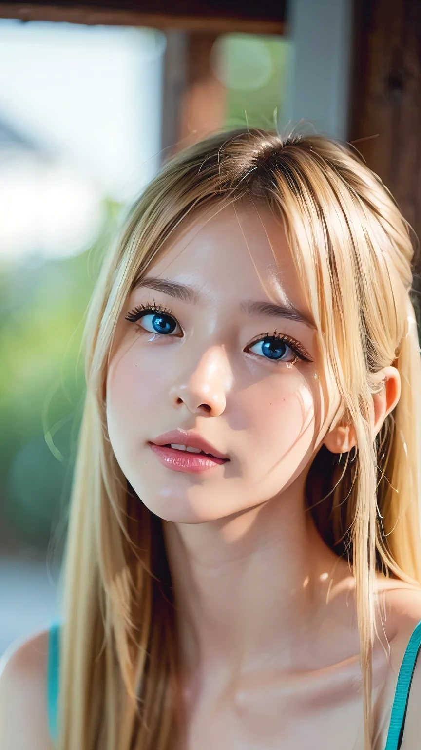Highest quality、8K masterpiece、Ultra-high resolution、(Realistic:1.3)、RAW Photos、 A beautiful girl with mysteriously shining blonde hair of Nordic descent、Silvery blonde hair、Super long straight hair、Bangs between the eyes、Bangs that fall over the eyes、Bangs over one eye、Bangs between the eyes、Incredibly white, glowing skin、1. Cyberpunk Super Beautiful Soldier、((Ultra-Realistic Details))、Portraiture、Global Illumination、Shadow Realm、Octane Rendering、8k、Ultra Sharp、metals、Cool colors、、Very intricate details、Realistic Light、Trends of the CG Association、Very beautiful big bright blue eyes、Very big eyes、Eyes shining at the camera、Neon Details、Small Face Beauty、Round face、Highlights of cheek luster、eyeliner、Double eyelids