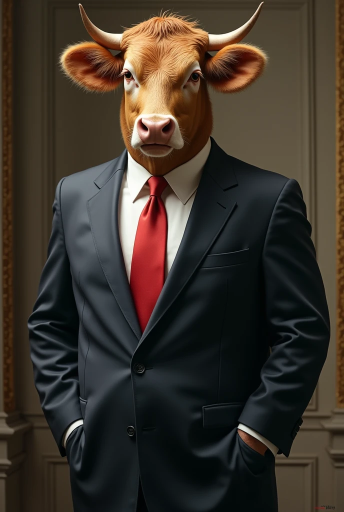 cow going moo with a suit on like donald trump