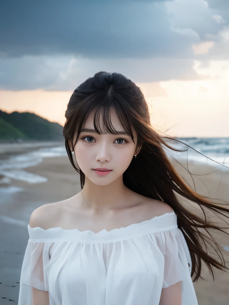 In the storm、Standing woman、Beautiful、cute、Straight eyes、