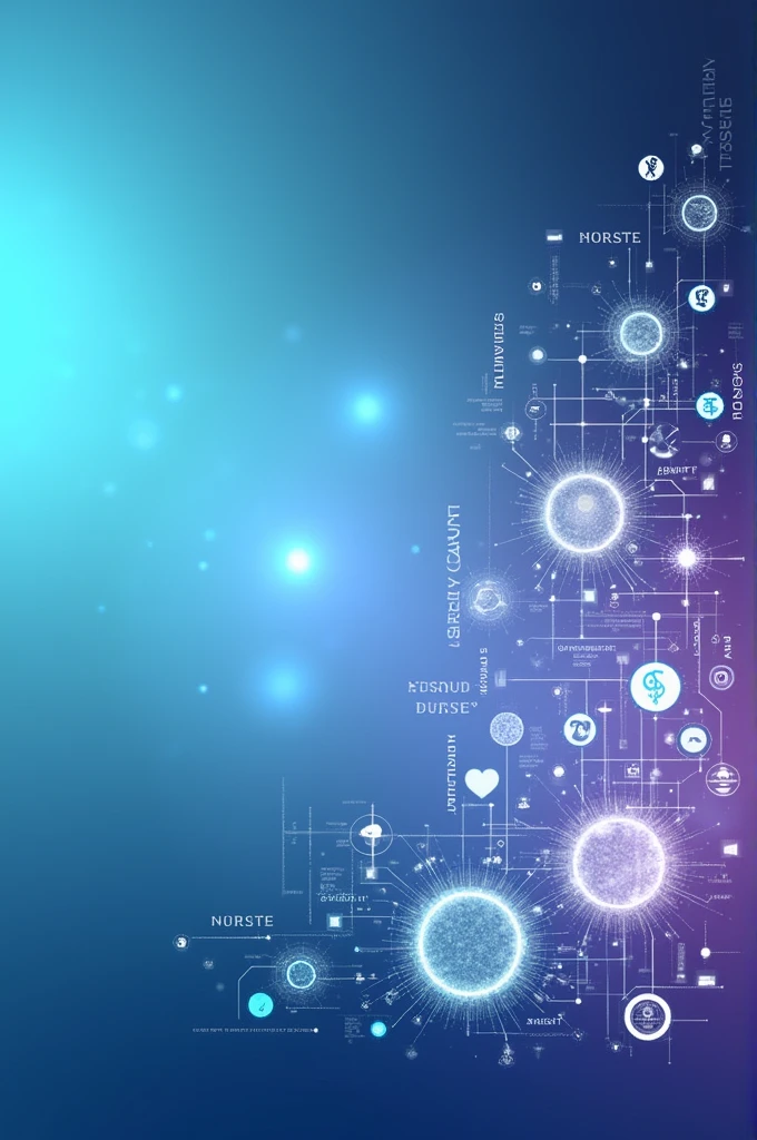 Generate artwork to publicize a nursing symposium with the theme " Advances and challenges in emergency nursing, trauma and intensive care "
with the colors: sea blue, light blue, dark purple and pink gradient, leave space for an image in the corner