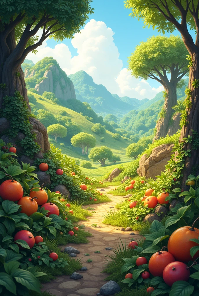 Landscape with obstacles and fruits