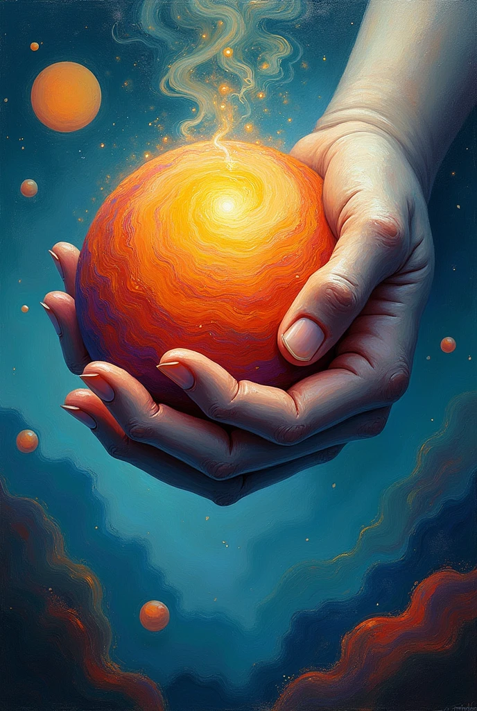create a magical planet or orb surrounded by a manipulative hand based on the characteristics of fauvinism