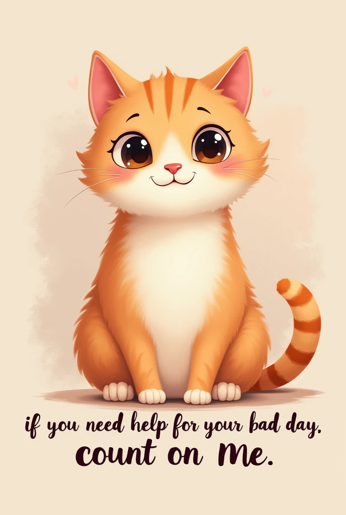 An image where a cat appears willing to help and there is a phrase that says the following "If you need help for your bad day, count on me "