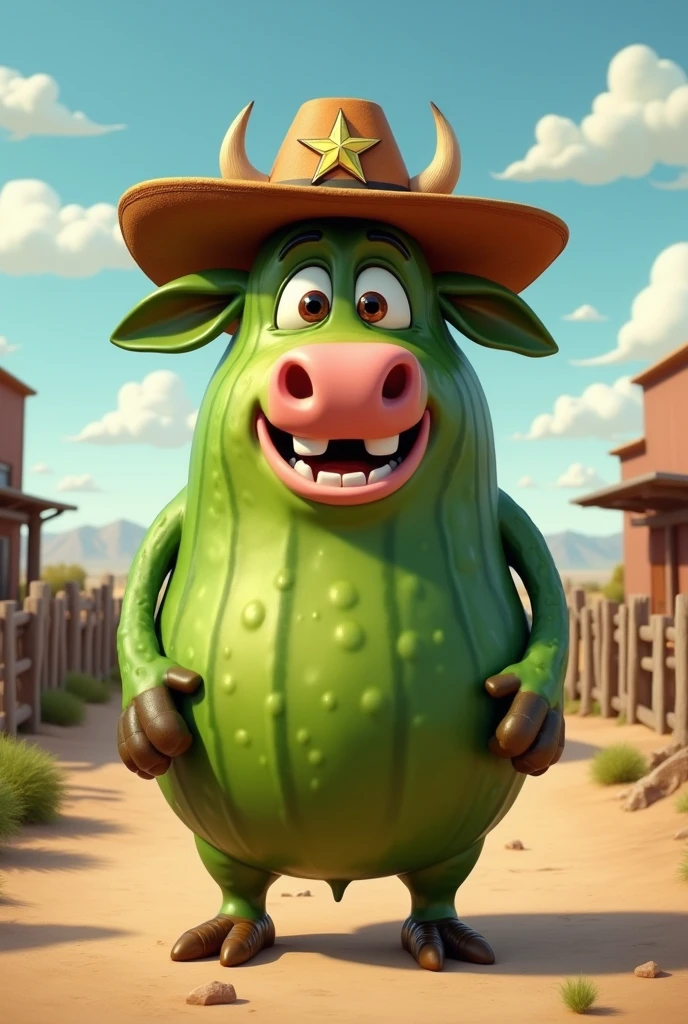 Pickle shaped cow with sheriff hat 