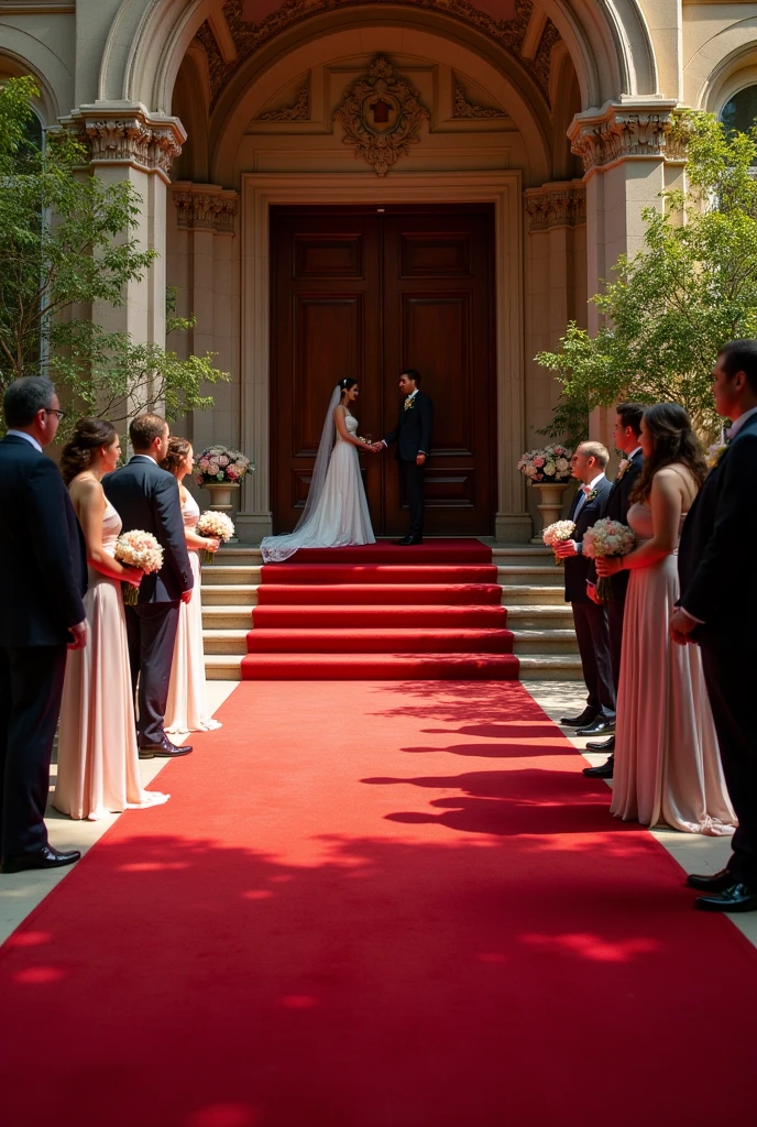 Red carpet church entrance at a wedding 