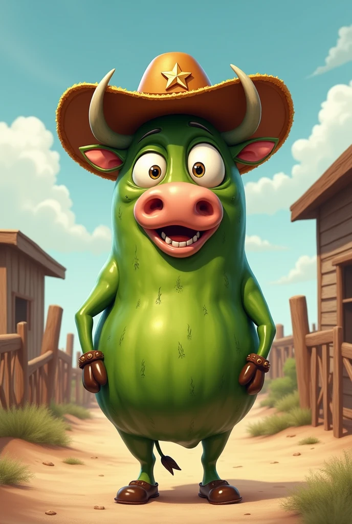 Pickle shaped cow with sheriff hat 