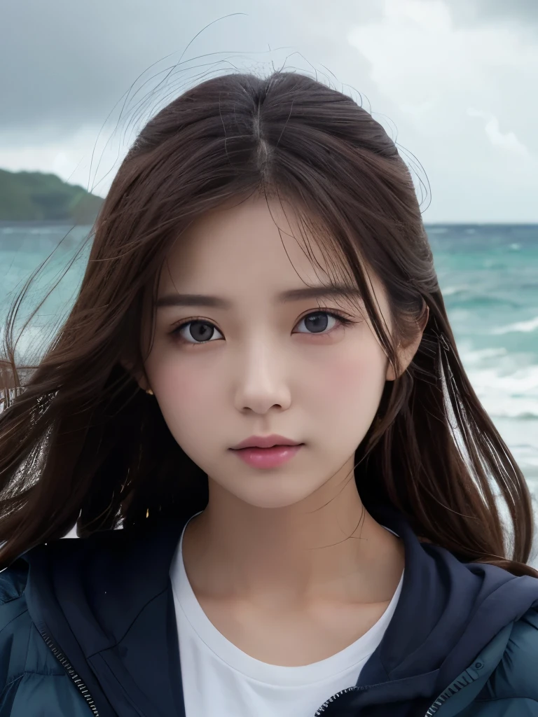In the storm、Standing woman、Beautiful、cute、Straight eyes、
