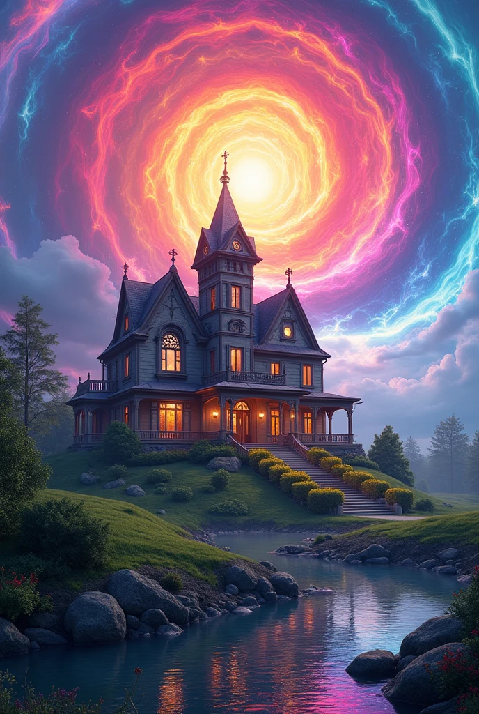 Give me a house that has a rainbow vortex as its concept