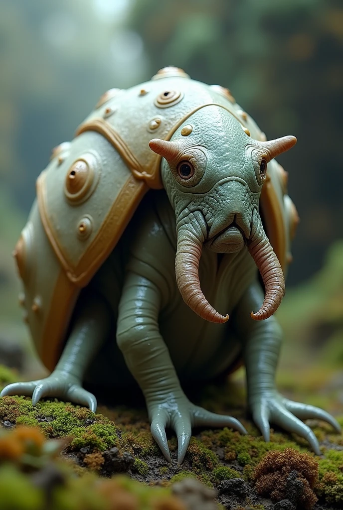 A Star Trek mollusklike species that had a hard shell on their back that grew has they aged and could retreat into, they used their mouth parts at the front of their soft bodies to manipulate tools