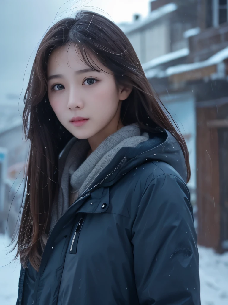 In the storm、Standing woman、Beautiful、cute、Straight eyes、