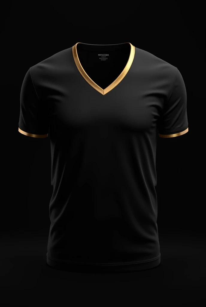 team t-shirt with black background with details, v-neck , with gold details on the ends,