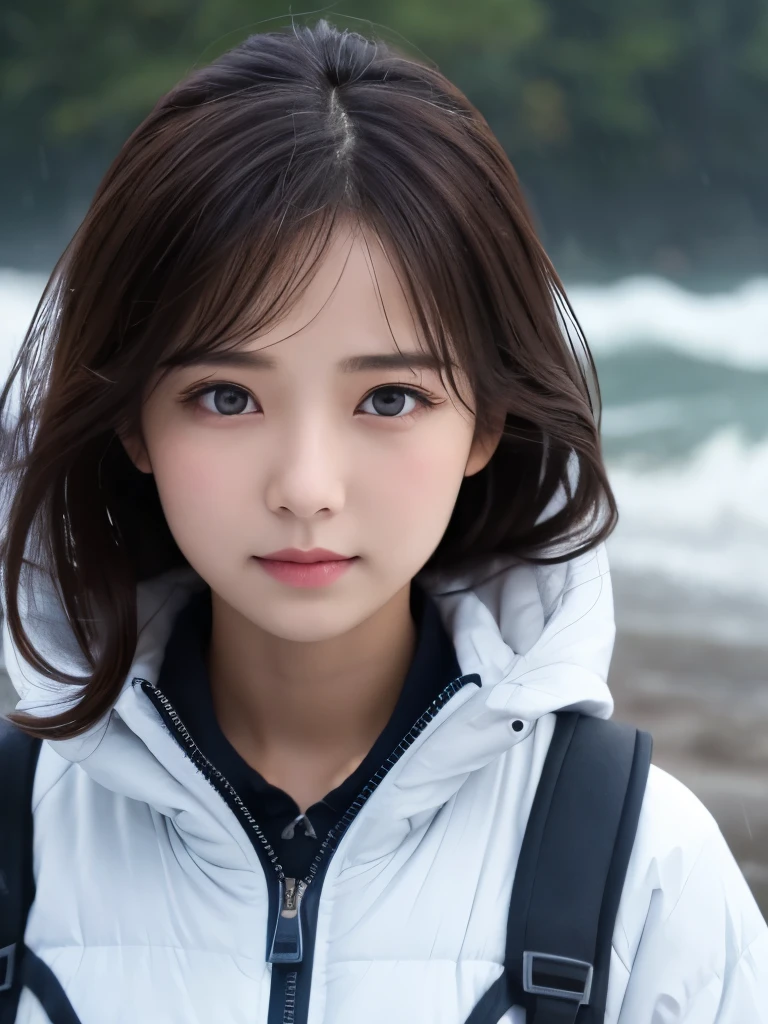 In the storm、Standing woman、Beautiful、cute、Straight eyes、