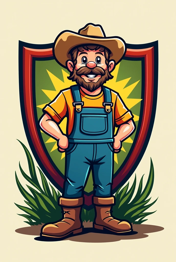 Team shield with a mascot farmer written below the Santa Cecília shield 