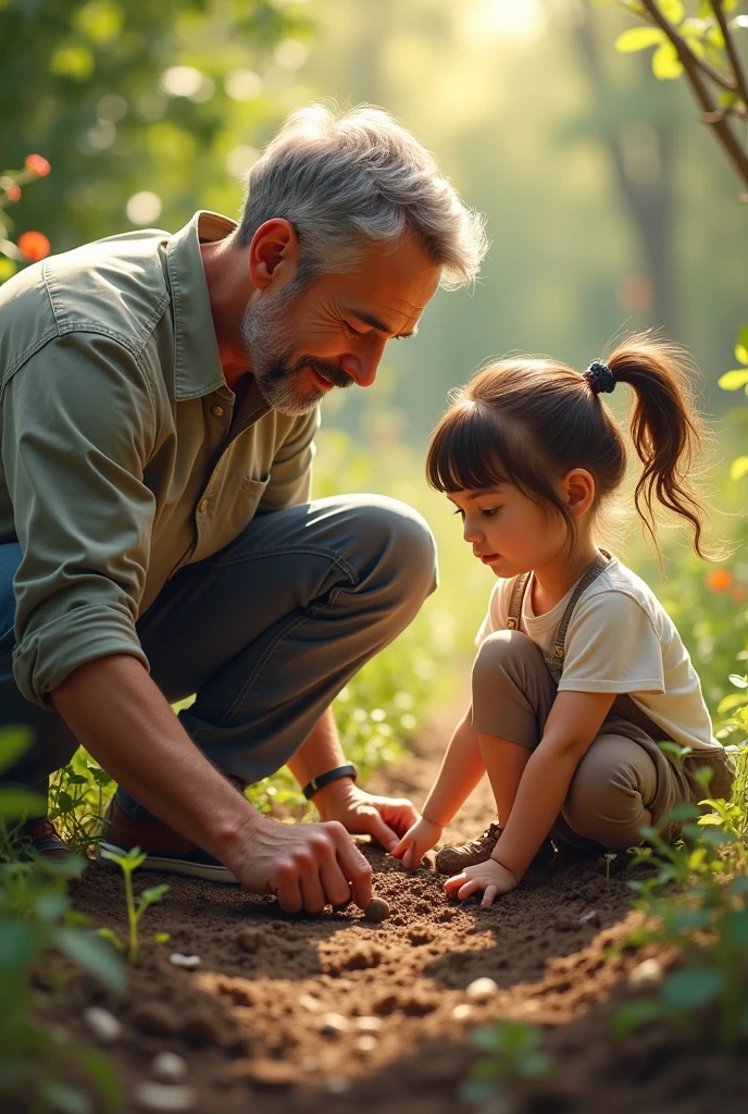 Father and daughter planting seeds character image ia