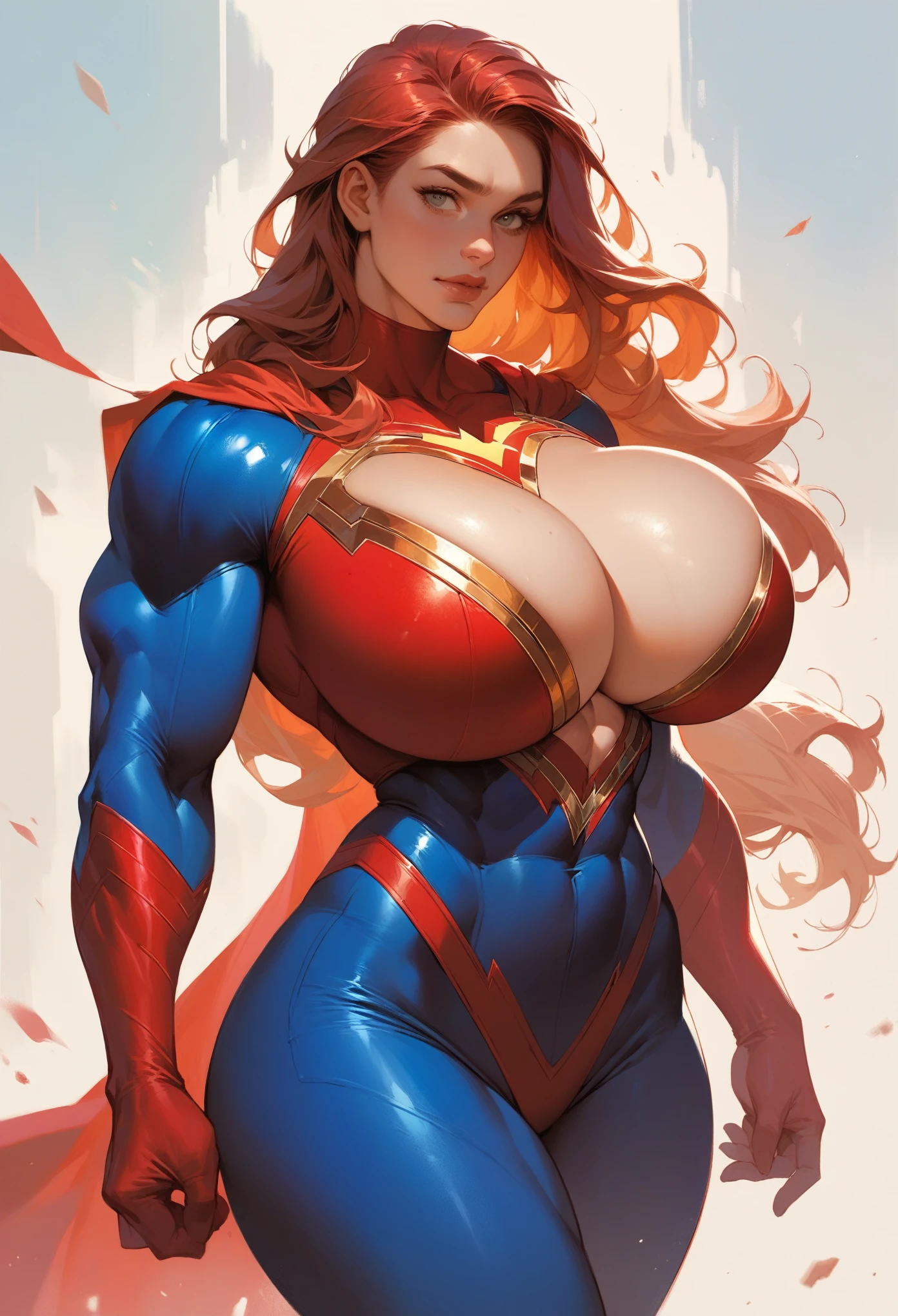 female, ((muscular)), ((massive breasts)), ((superhero))