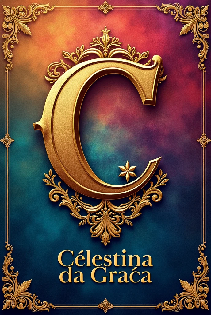 I want to make a very colorful and beautiful poster., with gold letters and personalized a large letter on top " c " e embaixo da letra o nome “celestina da Graça”💖