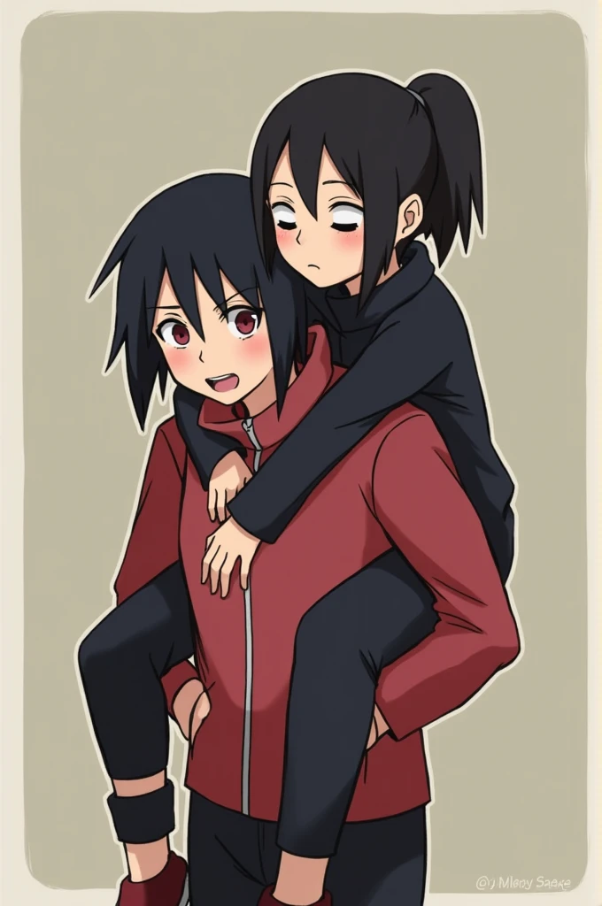 Sarada Uchiha lifting and carrying Naruto uzumaki up on her shoulders
