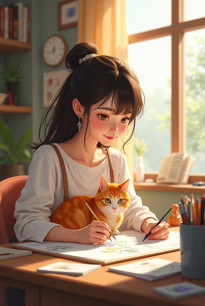 Cute female manga artist、There is a cat