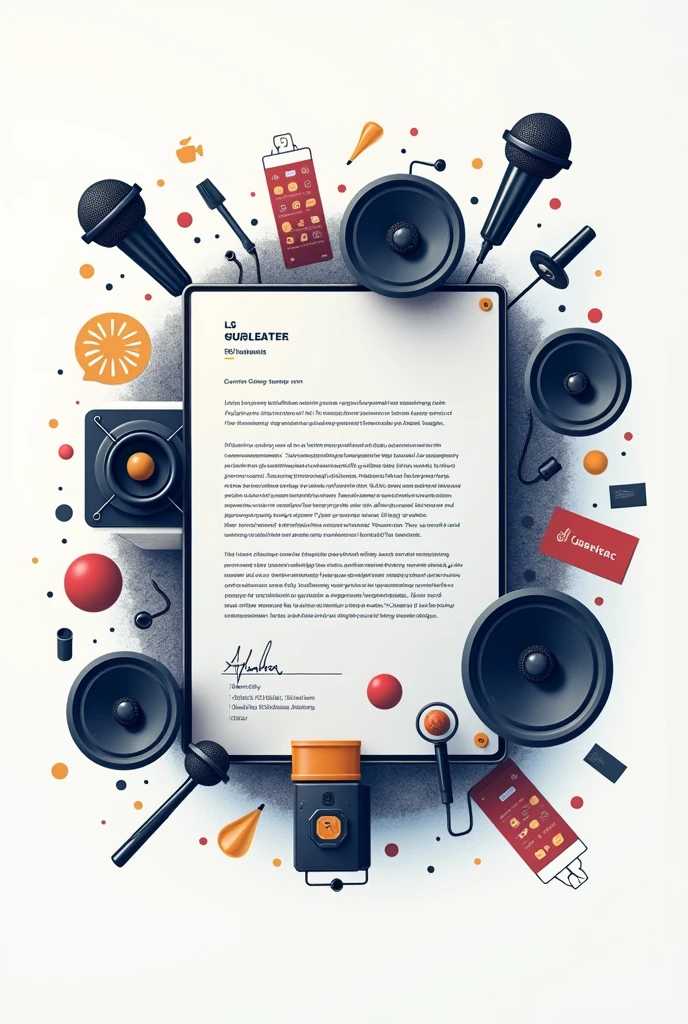 Make me a template for a court of guarantee summons with drawings like speakers, microphones, something similar but without letters With another design