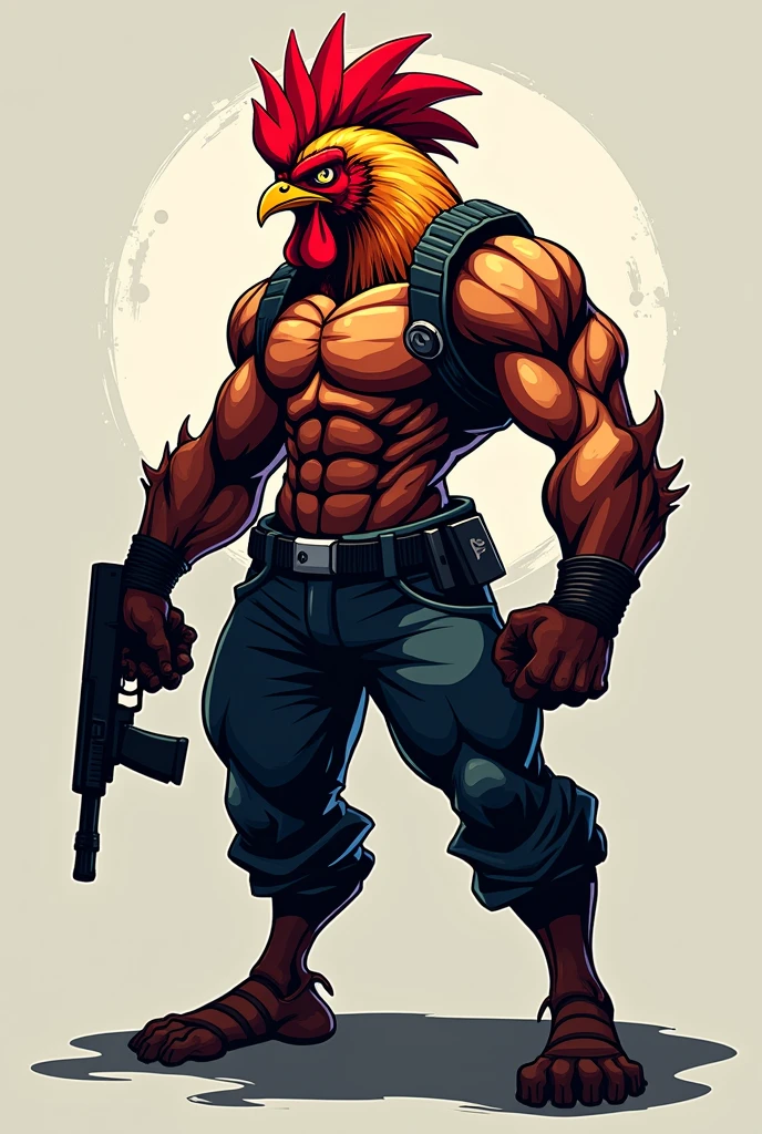 A fierce human-rooster gamer logo holding a gun, the name of the logo is TEE89989.