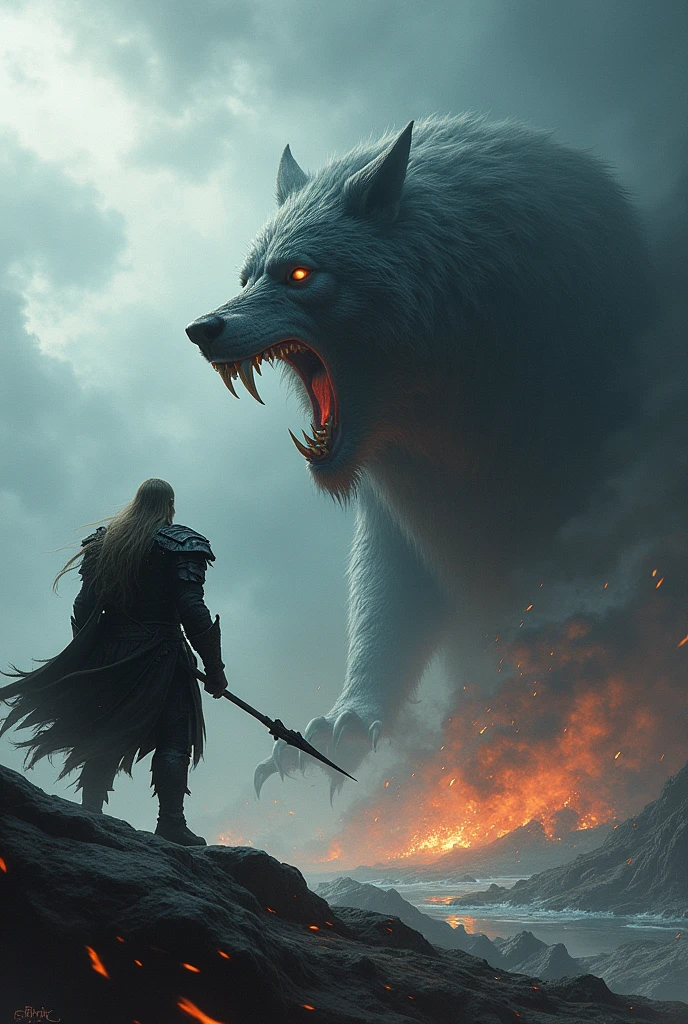 one-armed odin fighting fenrir