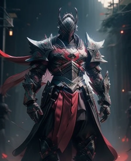 White armored samurai with glowing red eyes wearing a mask