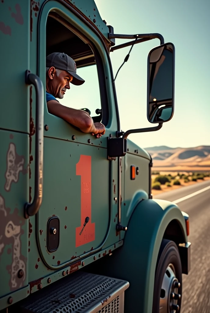 Trucker driving with the number 1 on the side