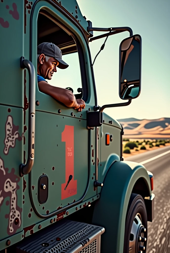Trucker driving with the number 1 on the side