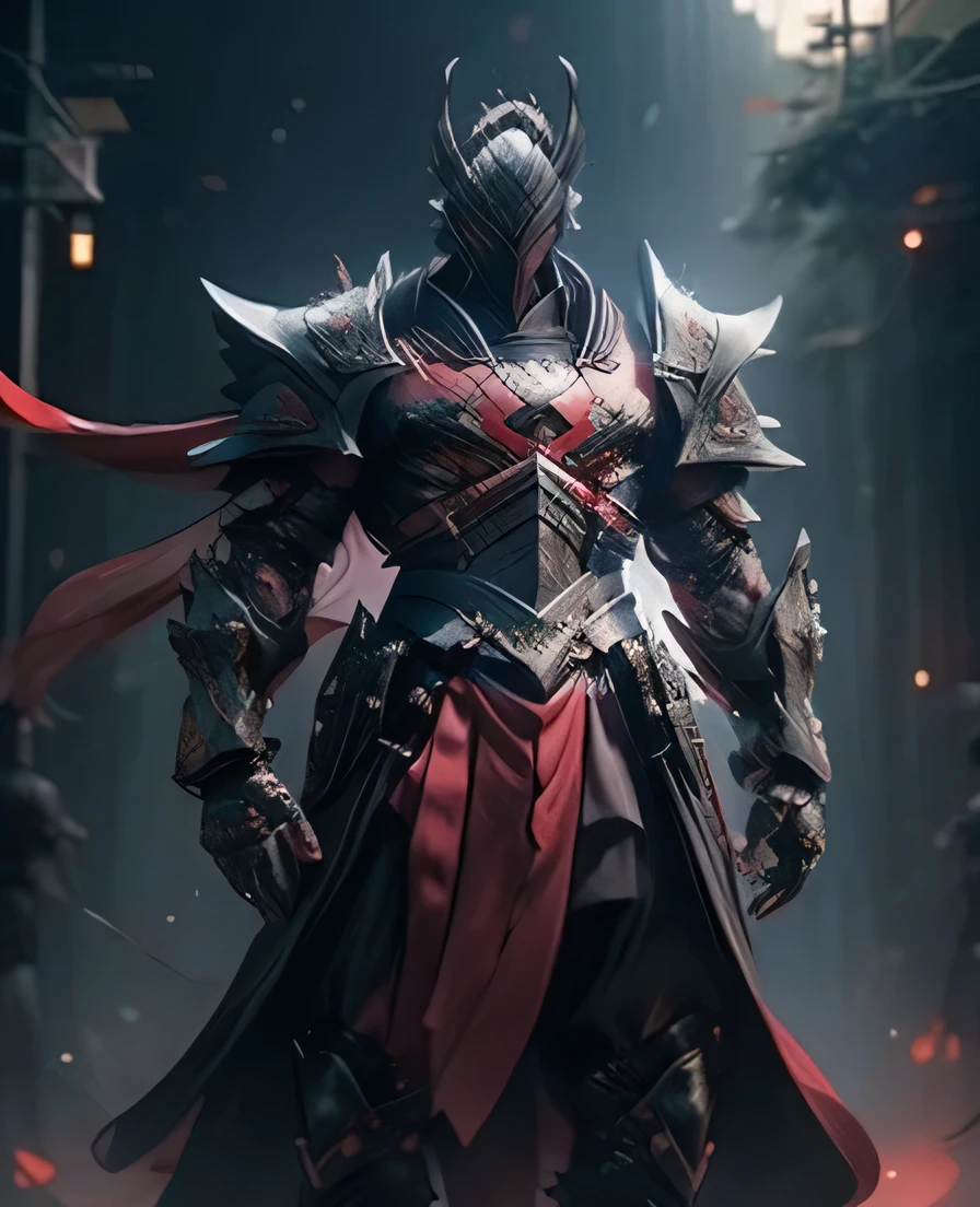 White armored samurai with glowing red eyes wearing a mask