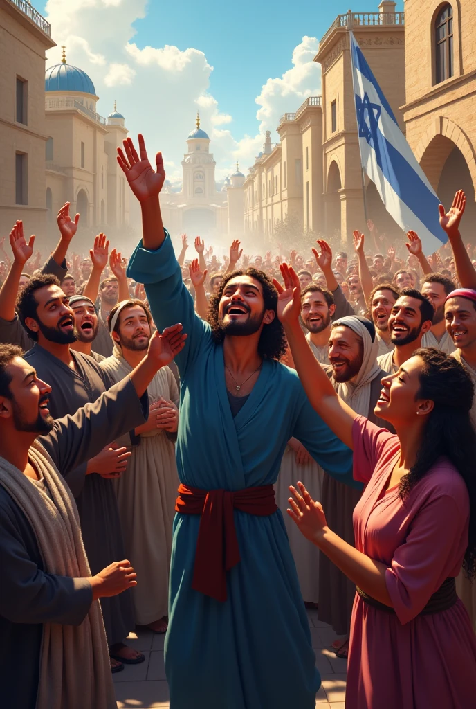 Make a picture of Jewish people somewhere for victory