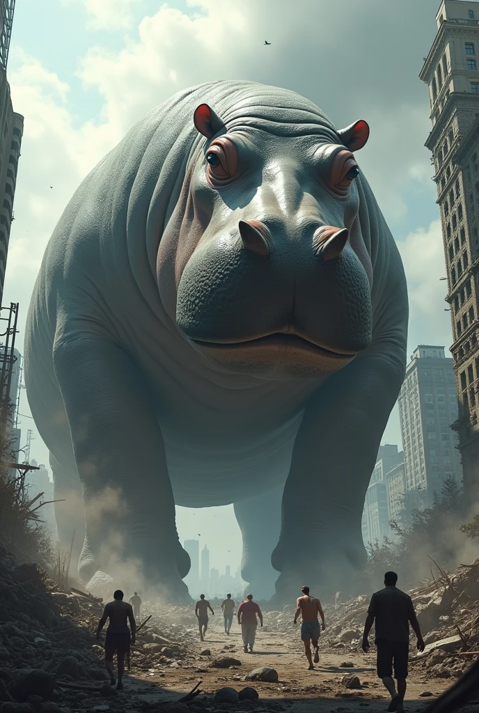 giant hippopotamus, Destruindo a cidade, Destroyed buildings.