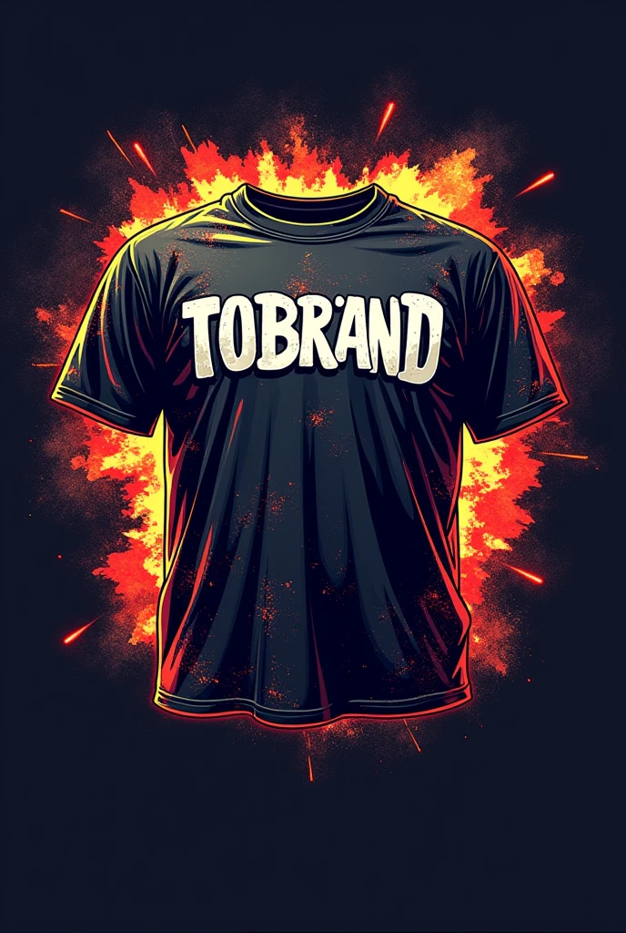 create a logo for a clothing brand, let it be called "T EOBRAND", underground style and the lettering is large and clear, with bright colors and striking background, with a single t-shirt in 3d