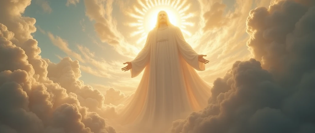 a giant man in the clouds symbolizing god