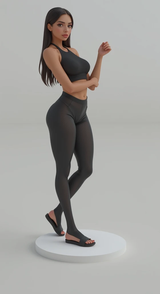 tall Very thin thin narrow girl. very, very long, thin legs, in tights all over the body and with a hood, naked