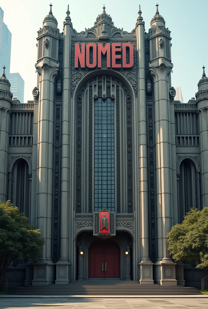Create an image of a factory facade written NOMED
