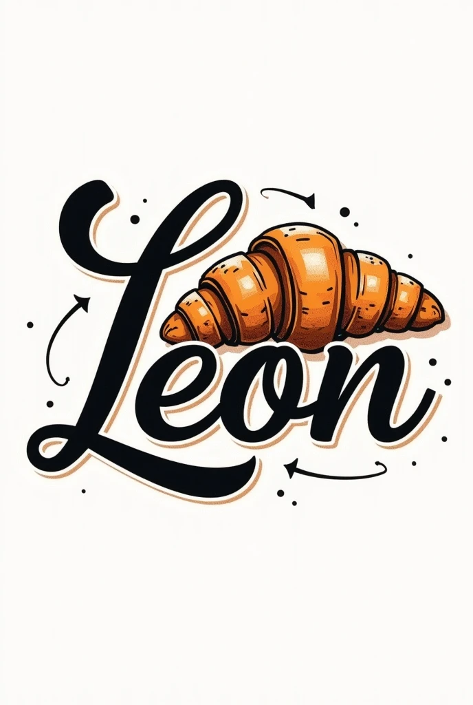 Draw a sketch of a tattoo design featuring the name LEON with a french croissant incorporated into the design.