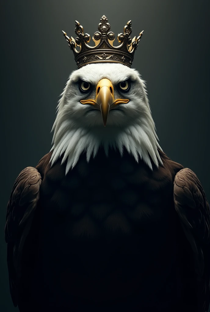 An eagle with a crown on its head with an angry expression dark image