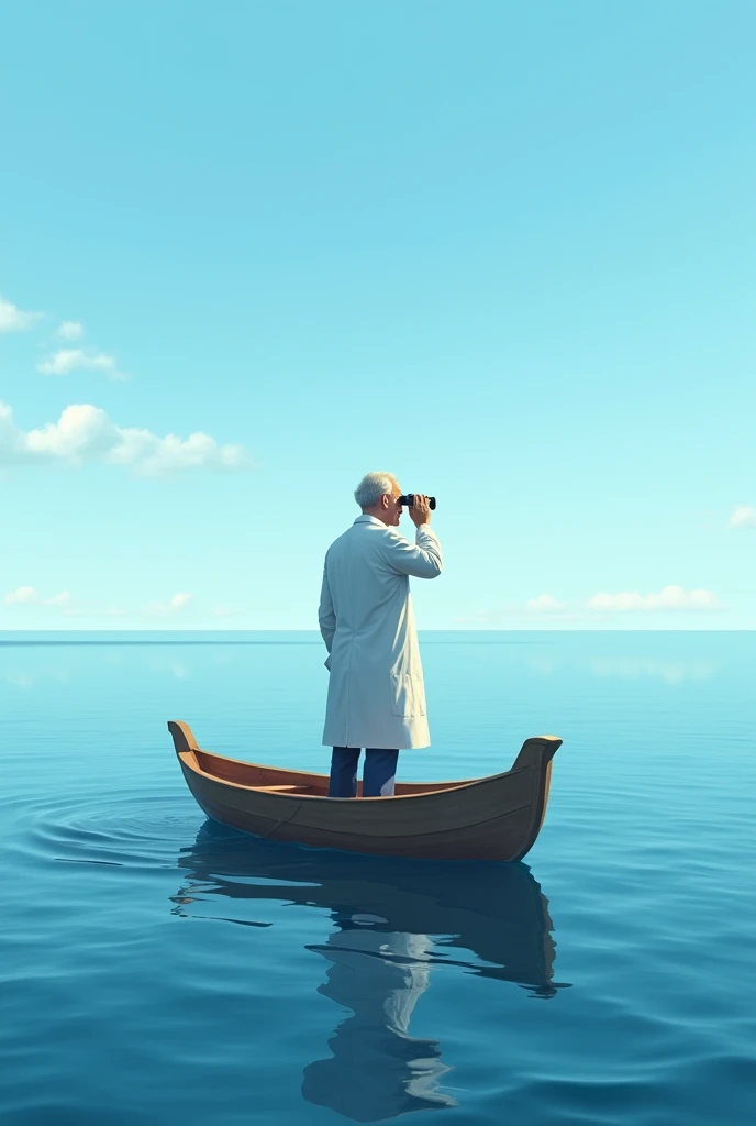 Scientist man on a boat looking at the horizon