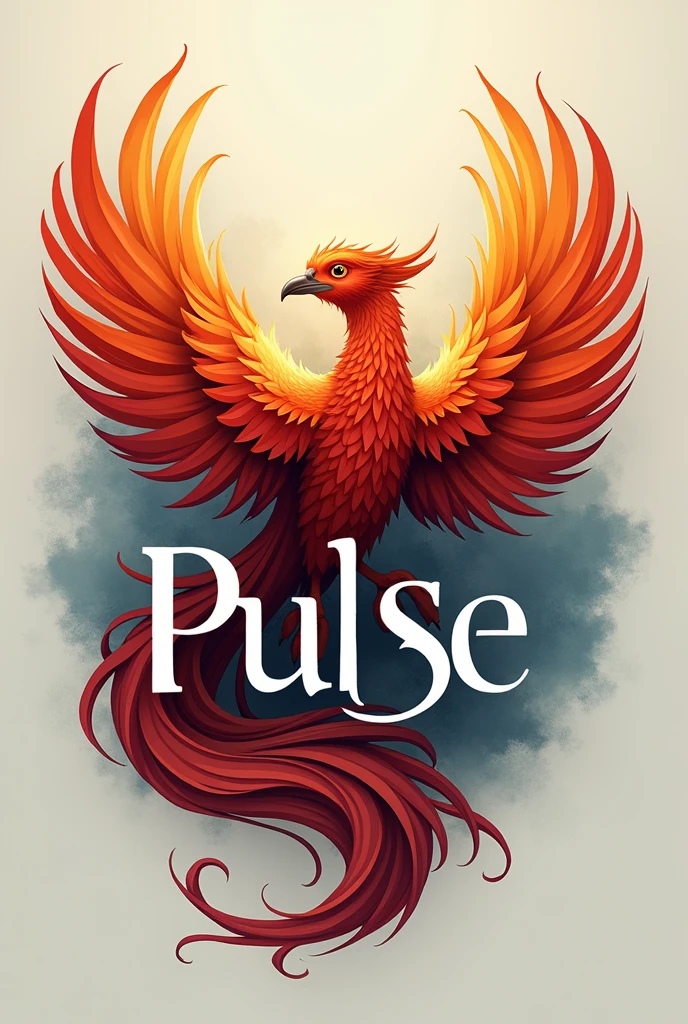 A logo with the phoenix that blends with the name Pulse and two colors in the letter, Give me the phoenix in the background and more realistic and stylish, Give me another color combination but with the name Pulse in two colors the letters of Pulse

