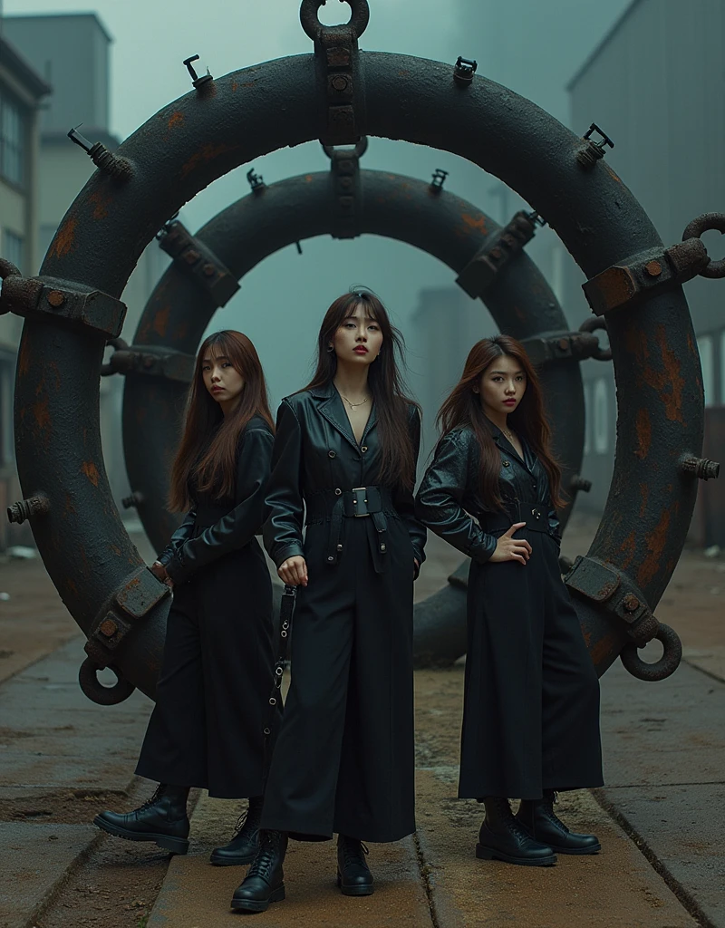 I'm taking photos for a new concept album. Created a concept photo of a girl group posing in a giant iron trap
