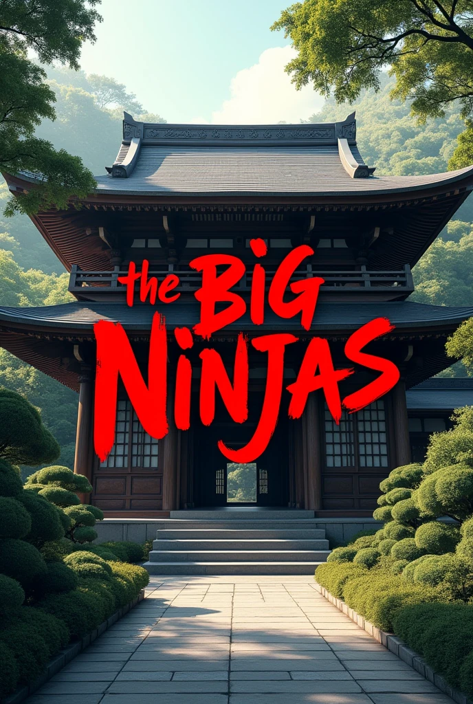 A background of a Japanese temple with the writing
 "the Big ninjas " in red letters
