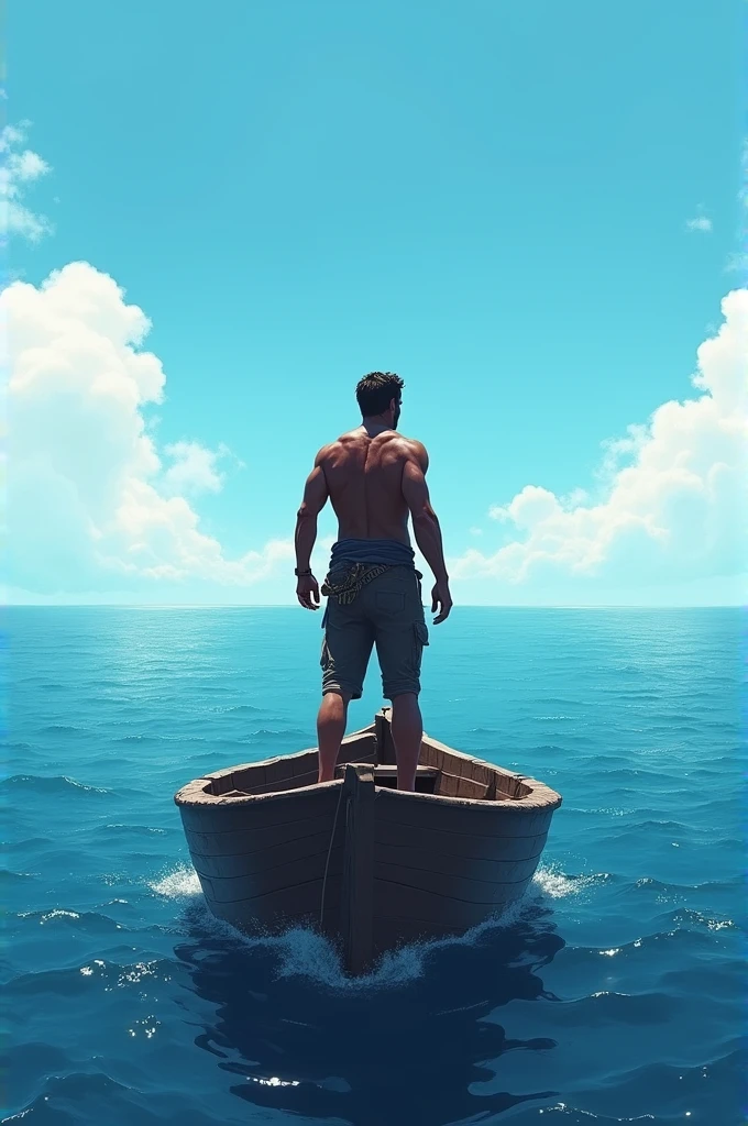 Man on a boat looking at the horizon 
