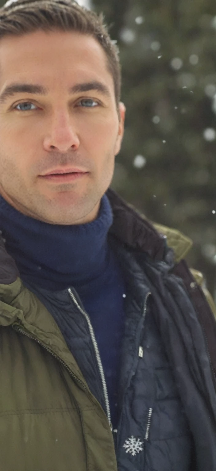 Keep me being myself, - iPhone 14 quality, - Keep me a man, - Snow in the background, but blurred