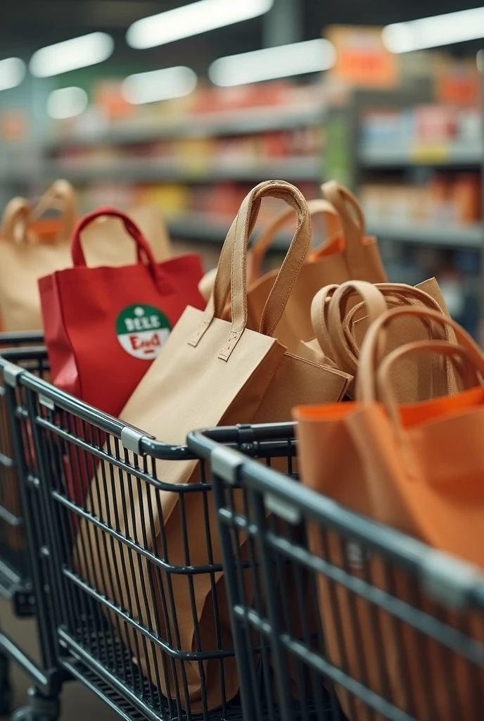 shopping bags in shopping carts