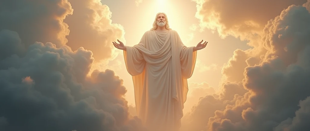 a giant man in the clouds symbolizing god
