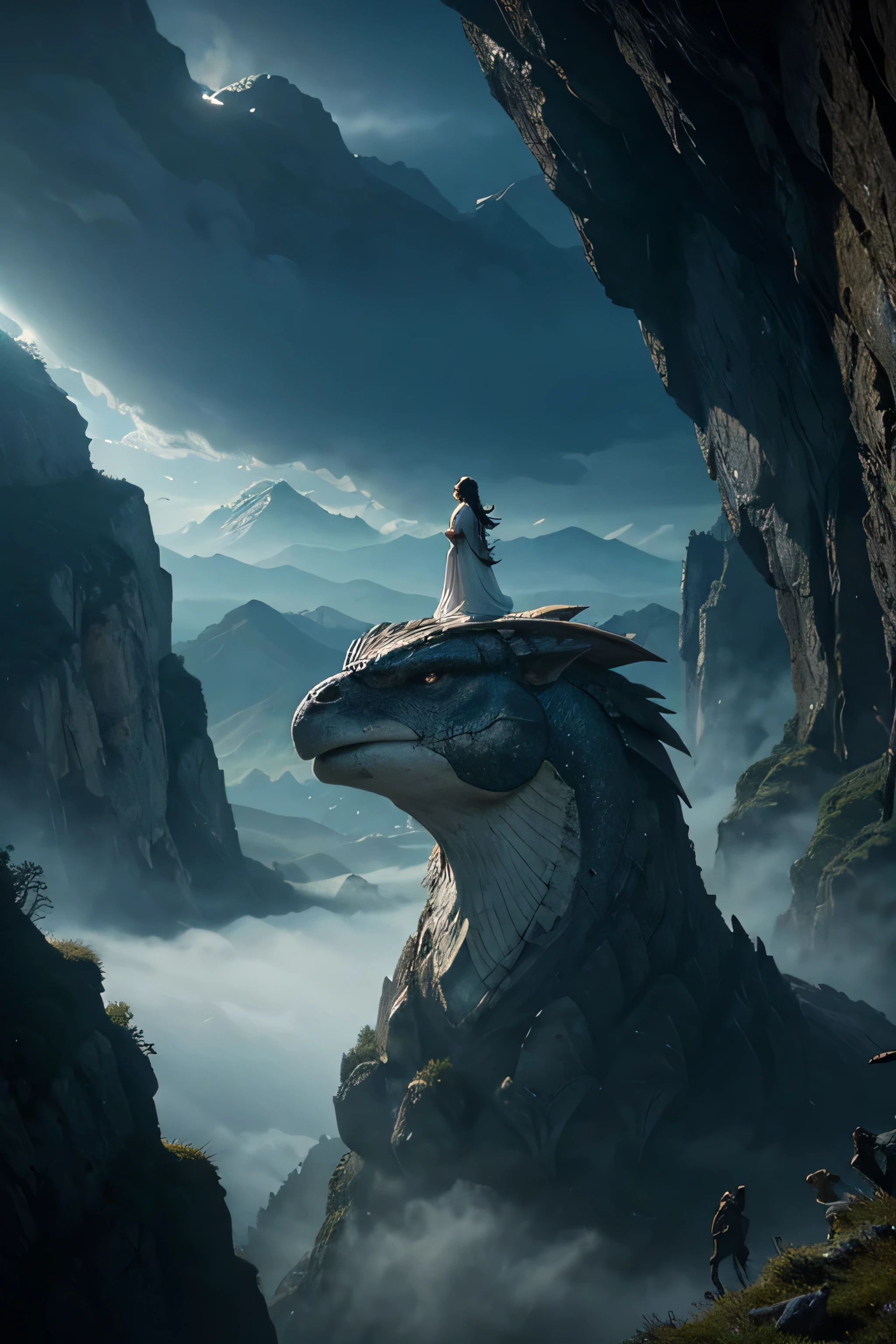 In the cradle of ancient peaks, where the earth meets the sky, lies a sanctuary untouched by time. Here, white shadows dance with the dawn, and whispers of old magics linger in the air. The bond between flesh and scale is unspoken, a pact forged in the mists of forgotten eras. Beneath the soft glow of eternal skies, the sacred rites continue, hidden from the world beyond. Those who tend the drakes know, yet speak not, of the deeper purpose that binds them—woven into the very fabric of this haven.