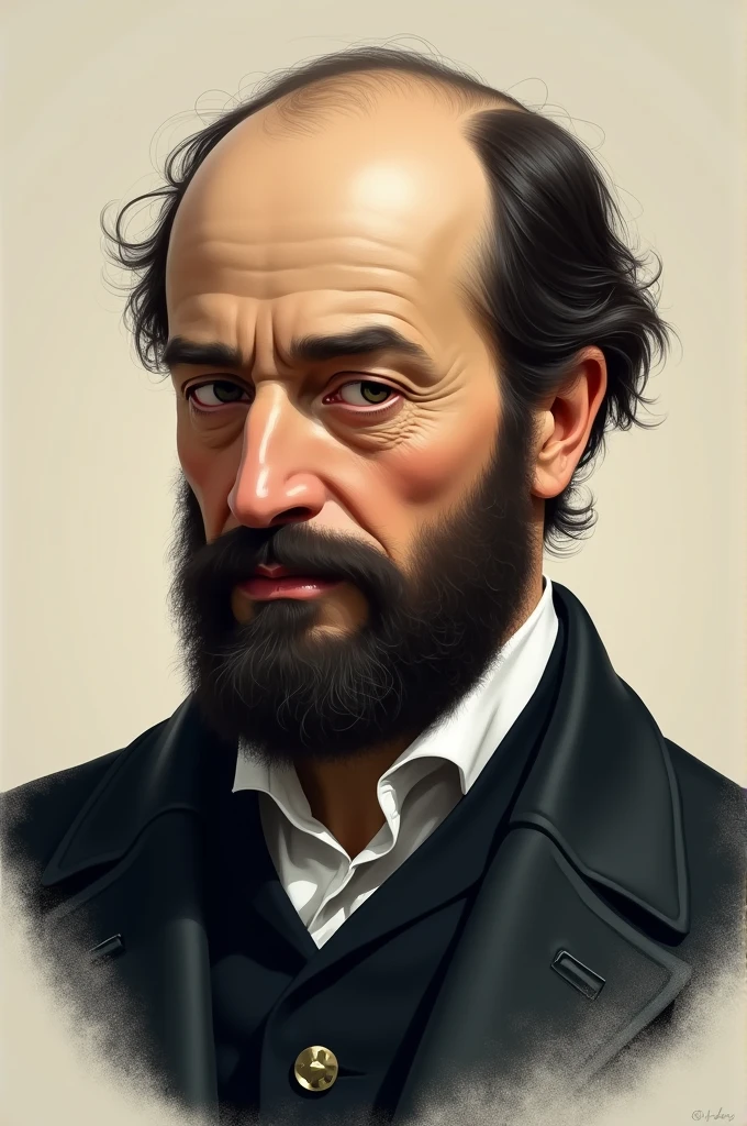 Make an illustration of Auguste Comte, the background must contain a single color