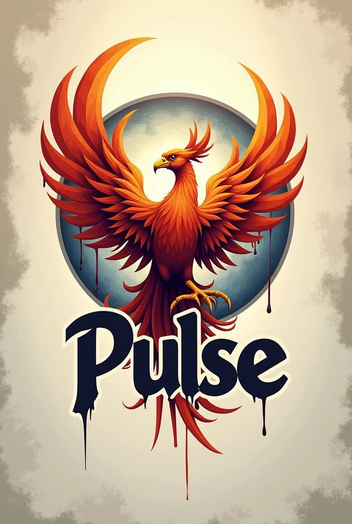 A logo with the phoenix that blends with the name Pulse and two colors in the letter, Give me the phoenix in the background and more realistic and stylish, Give me another color combination but with the name Pulse in two colors the letters of Pulse, and this is like dripping the letters but the phoenix is in the background