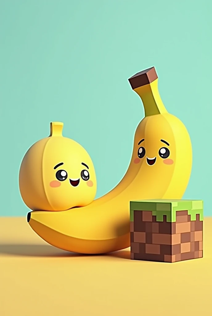 a 2d banana with a block from Minecraft.minecraft